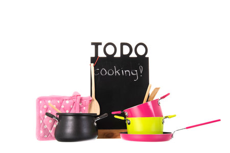 Kitchen utensil with pots and pans for cooking dinnerの写真素材