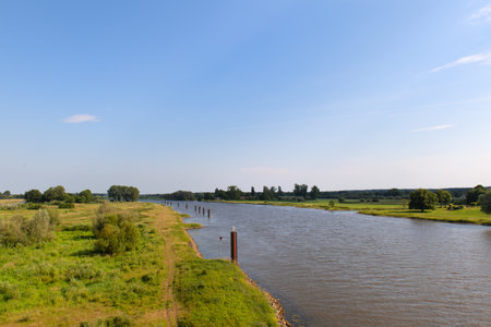 Landscape river the IJssel in Holland taken from the red bridgeの写真素材