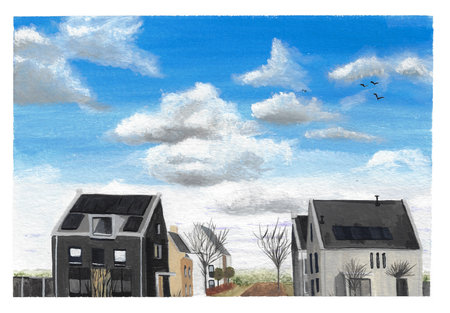 Street with modern housesの写真素材