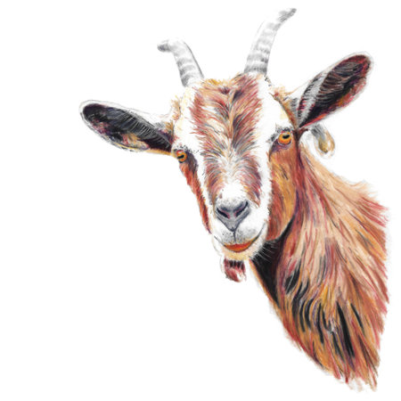 Chalk drawing head of a goat isolated over white backgroundの写真素材