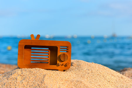Radio with music at the beachの写真素材