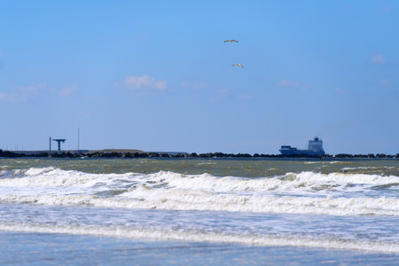 Cargo ship in harbor in the sea of Dutch Hoek van Hollandの写真素材
