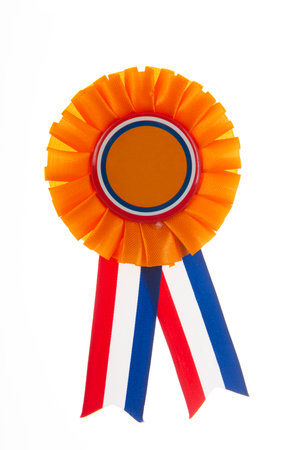 Colorful prize competition trophy rosette isolated over whiteの写真素材