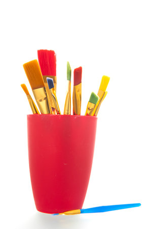 Colorful brushes isolated over white backgroundの写真素材