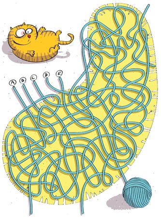 Kitten and Wool Ball   Maze Game with Solution in hidden layerのイラスト素材