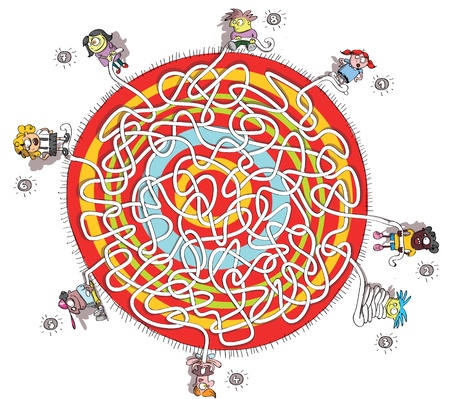 Eight Children Around Circular Carpet Maze Game のイラスト素材