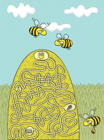 Honey Bees Maze Game with Solution in hidden layerのイラスト素材
