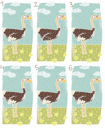 Ostrich Puzzle     Task  Find two identical images  match the pair       Answer  No  1 and 6 のイラスト素材
