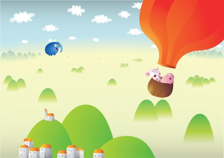 Foggy Landscape With Red Baloon のイラスト素材