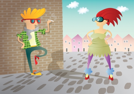 Hipster Couple - Urban Scenery のイラスト素材