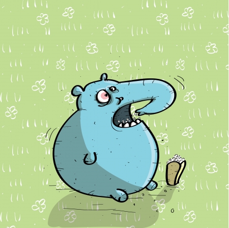 Animals Having Fun : Elephand eating Popcornのイラスト素材