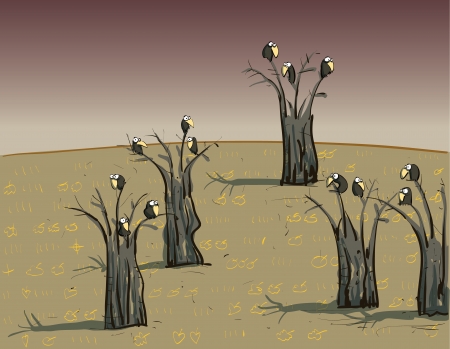Crows on Trees : on Dark Background のイラスト素材