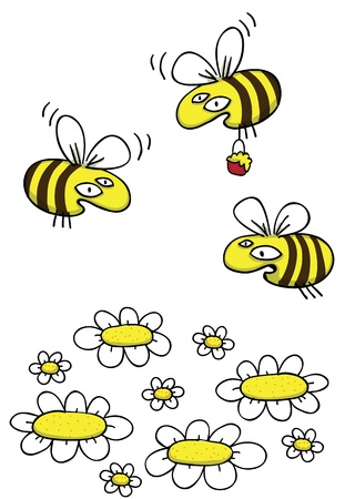 Honey Bees and Daisies     hand drawn cartoon のイラスト素材