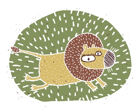 Hand drawn grunge illustration of cute lion on background のイラスト素材