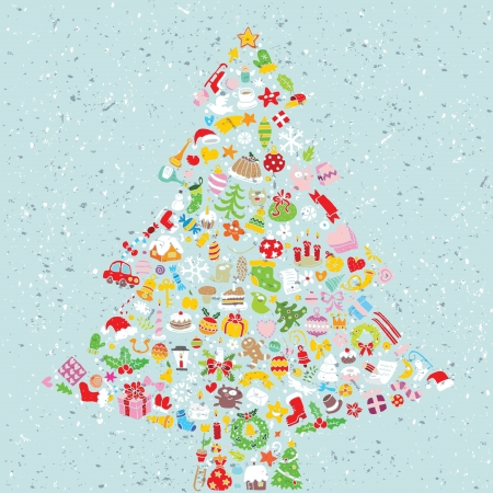 Christmas Tree Square Card ... made from collection of small christmas icons のイラスト素材