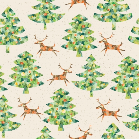 Christmas Trees Forest with Reindeer ... seamless pattern background with grunge texture のイラスト素材