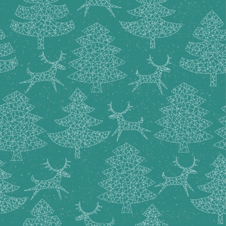 Christmas Trees Forest with Reindeer ... seamless pattern background with grunge texture のイラスト素材