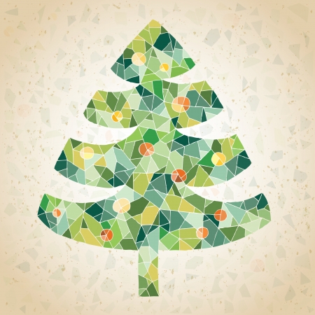 Christmas Tree Greeting Card ... made of small mosaic pieces in green colors, on gradient background のイラスト素材