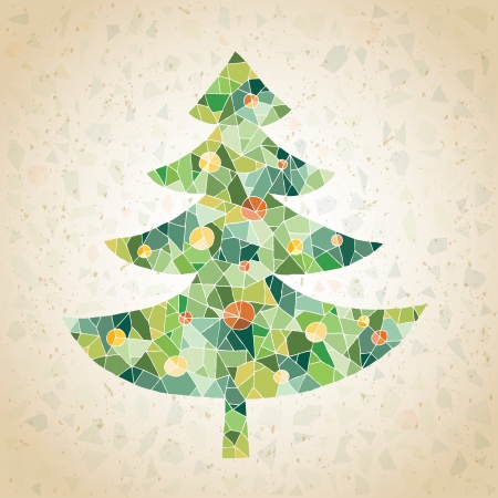 Christmas Tree Greeting Card ... made of small mosaic pieces in green colors, on gradient background のイラスト素材