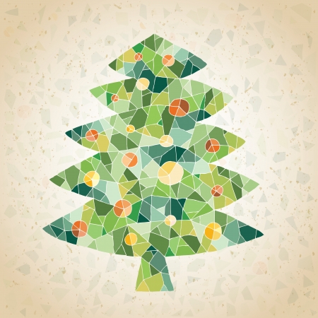 Christmas Tree Greeting Card ... made of small mosaic pieces in green colors, on gradient background のイラスト素材