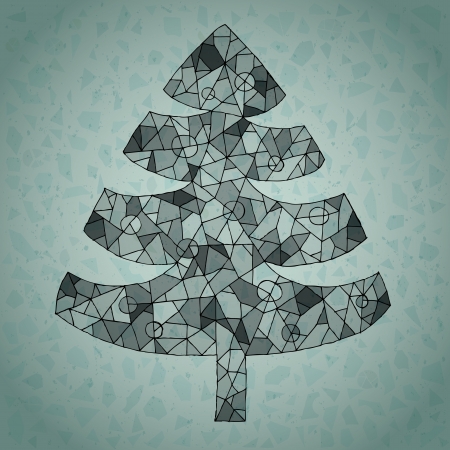 Christmas Tree Greeting Card ... made of spider-web-like structure on gradient background in blueのイラスト素材