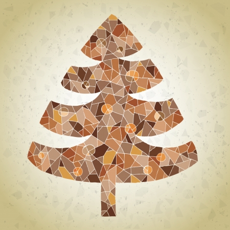 Christmas Tree Greeting Card ... made of small mosaic pieces in brown colors, on gradient backgrounのイラスト素材