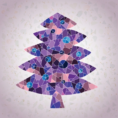 Christmas Tree Greeting Card ... made of small mosaic pieces in purple colors, on gradient background のイラスト素材