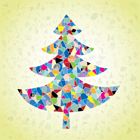 Christmas Tree Greeting Card ... made of small mosaic pieces in pop-art colors, on gradient background のイラスト素材