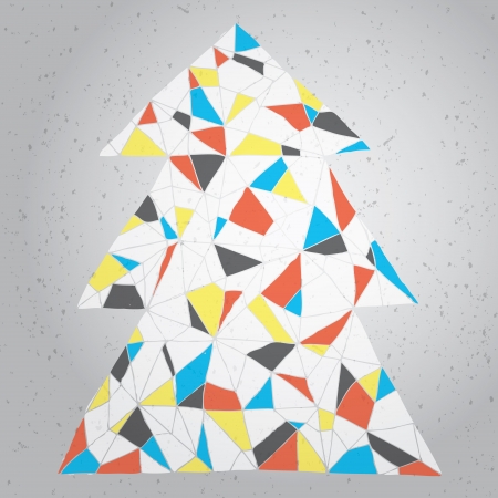 Christmas Tree Greeting Card ... Grunge abstract illustration of christmas tree in modernistic manner on gradient background (Mondrian colors) のイラスト素材