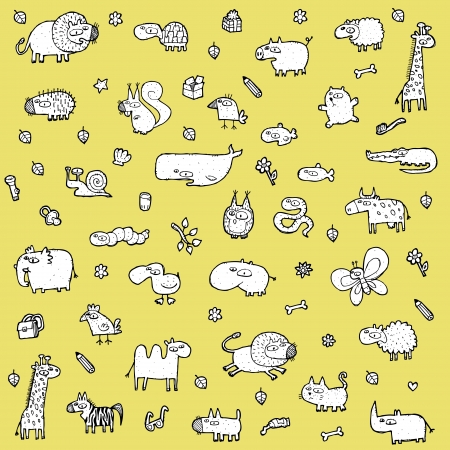 Cute Animals SET XL in black and white のイラスト素材