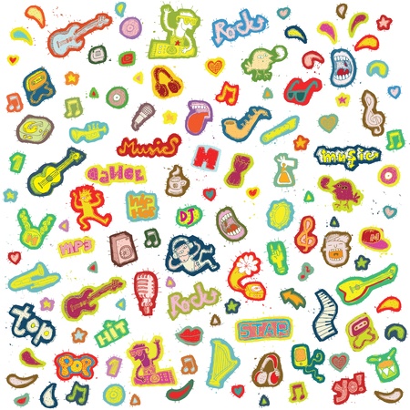 Music Doodle Collection of individual isolated elements のイラスト素材