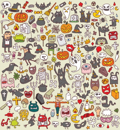 Big Halloween Collection of small hand drawn illustrations (icons) のイラスト素材
