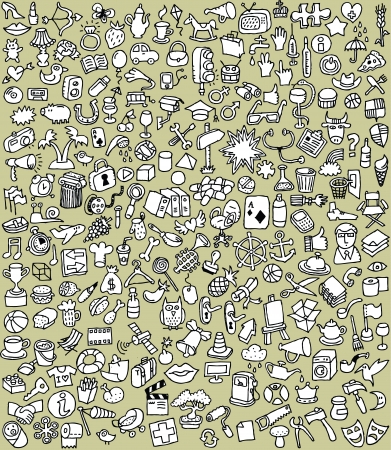XXL Doodle Icons Set : collection of numerous small hand-drawn illustrations (in black and white) のイラスト素材