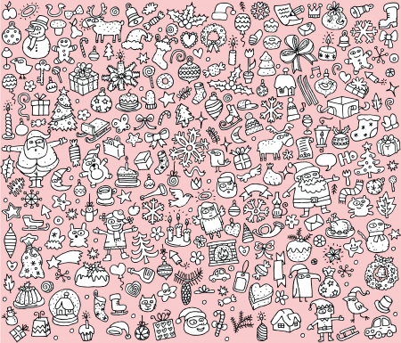 Big Christmas Collection of fine small hand drawn illustrations (in black and white) のイラスト素材