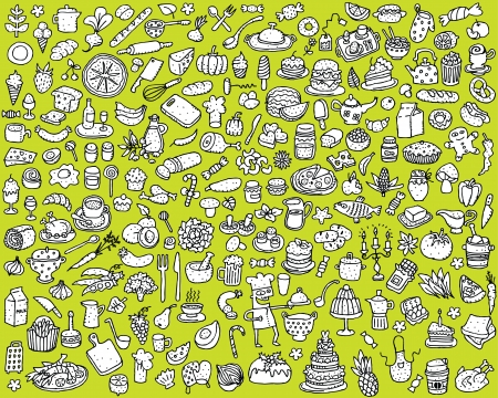 Big Food and Kitchen Collection  in black and white  のイラスト素材