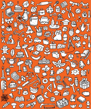 Big Doodle Icons Set   collection of numerous small hand-drawn illustrations  vignette  in black and white  No  8 のイラスト素材