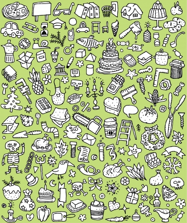 Big Doodle Icons Set   collection of numerous small hand-drawn illustrations  vignette  in black and white  No 6 のイラスト素材