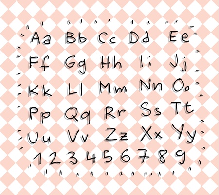 Hand Drawn Alphabet ABC with shadows on pink-gridded-napkin のイラスト素材