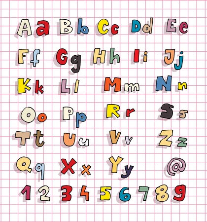 Hand drawn Alphabet ABC with shadows and colors のイラスト素材
