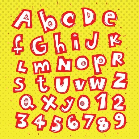 Hand Drawn Trendy alphabet ABC on dots pattern のイラスト素材