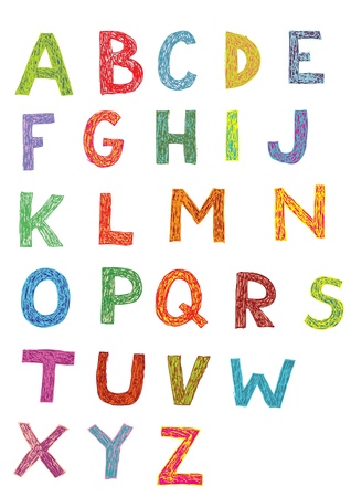 Woodcut Font: set of hand drawn capital letters (colors) のイラスト素材