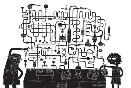 Laboratory Maze Game in black and white with isolated layers  Task  Find the right way  Solution is in hidden layer  Illustrationのイラスト素材