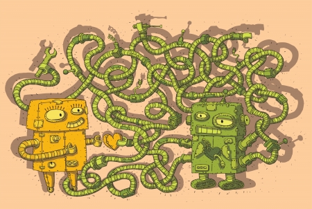 Robots in Love Maze Game for Children  Task  Which hand is holding heart  Solution  bottom rightのイラスト素材