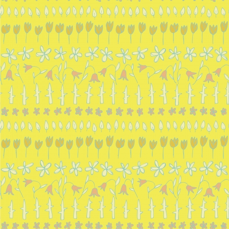 Floral Seamless Strips Pattern  repetitive  on yellow background  のイラスト素材