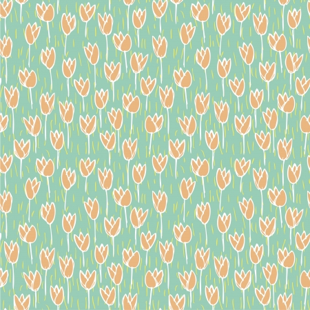 Tulip Field Seamless Pattern  repetitive  on blue background のイラスト素材