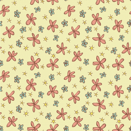 Different Flowers Seamless Pattern (repetitive) on yellow background. Illustration is in eps8 vector mode. のイラスト素材