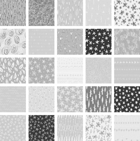 Set of 25 Different Seamless Patterns (repetitive) in black and white. のイラスト素材