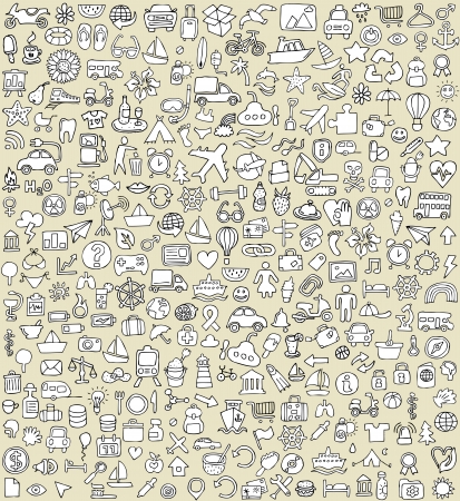 XXL Doodle Icons Set No.4 for every occasion in black-and-white. Small hand-drawn illustrations are isolated (group) on background のイラスト素材