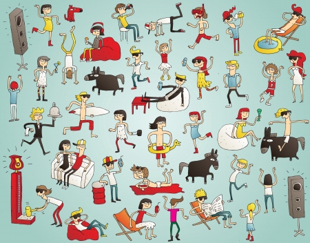 Collection of young people having fun (isolated), dancing, drinking etc. Illustration is hand drawn, elements are isolated Collection of young people having fun (isolated), dancing, drinking etc. Illustration is hand drawn, elements are isolated