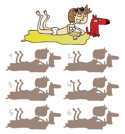 Girl with Dog Shadows Visual Game. Task: find the right shadow image! Answer: No. 5. Illustration is in eps8 vector mode!のイラスト素材